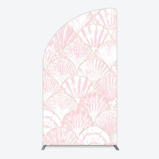 Lofaris Pink and Gold Scallop Shell Half Moon Arch Backdrop Elegant Mermaid Party Decor for Baby Shower