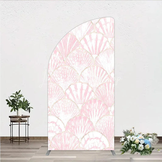 Lofaris Pink and Gold Scallop Shell Half Moon Arch Backdrop Elegant Mermaid Party Decor for Baby Shower