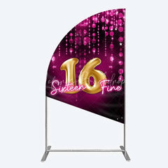 Lofaris Pink and Gold Sixteen Fine Half Moon Arch Backdrop 16th Birthday Balloon Sparkles Party Decoration