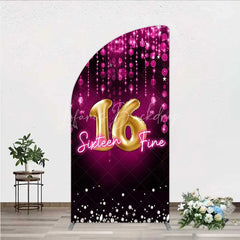 Lofaris Pink and Gold Sixteen Fine Half Moon Arch Backdrop 16th Birthday Balloon Sparkles Party Decoration