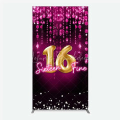 Lofaris Pink and Gold Sixteen Fine Rectangle Backdrop 16th Birthday Balloon Sparkles Party Decoration