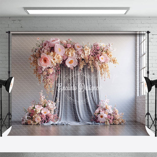 Lofaris Pink and Peach Floral Wall Photography Backdrop Elegant Flower Decor for Wedding Modern Photo Booth Background