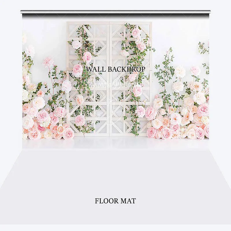 Lofaris Pink and Peach Roses White Trellis Floral Combo Set Backdrop Romantic Wedding Bridal Shower Decor