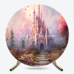 Lofaris Pink and Purple Fairytale Castle Enchanted Forest Round Backdrop Dreamy Princess Birthday Party Decor