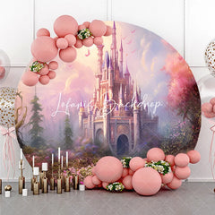 Lofaris Pink and Purple Fairytale Castle Enchanted Forest Round Backdrop Dreamy Princess Birthday Party Decor