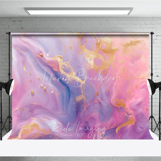 Lofaris Pink and Purple Marble Photography Backdrop Elegant Gold Glitter Texture for Party Decor
