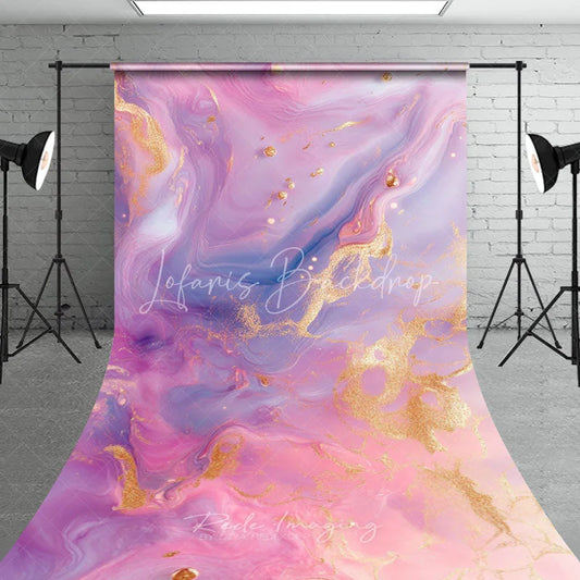 Lofaris Pink and Purple Marble with Gold Foil Sweep Backdrop Elegant Abstract Party Decor