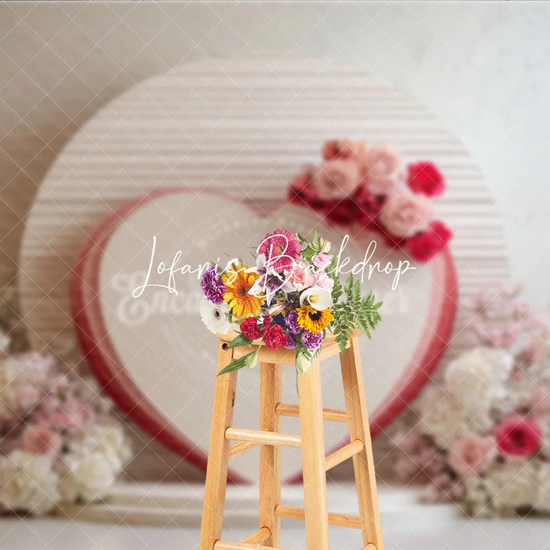 Lofaris Pink and Red Floral Heart Photography Backdrop Romantic Wedding Valentine’s Day Decor