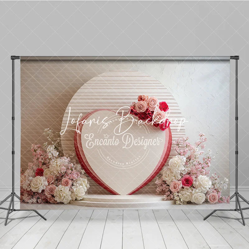Lofaris Pink and Red Floral Heart Photography Backdrop Romantic Wedding Valentine’s Day Decor