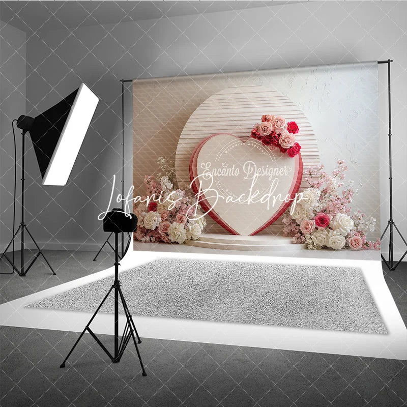 Lofaris Pink and Red Floral Heart Photography Backdrop Romantic Wedding Valentine’s Day Decor