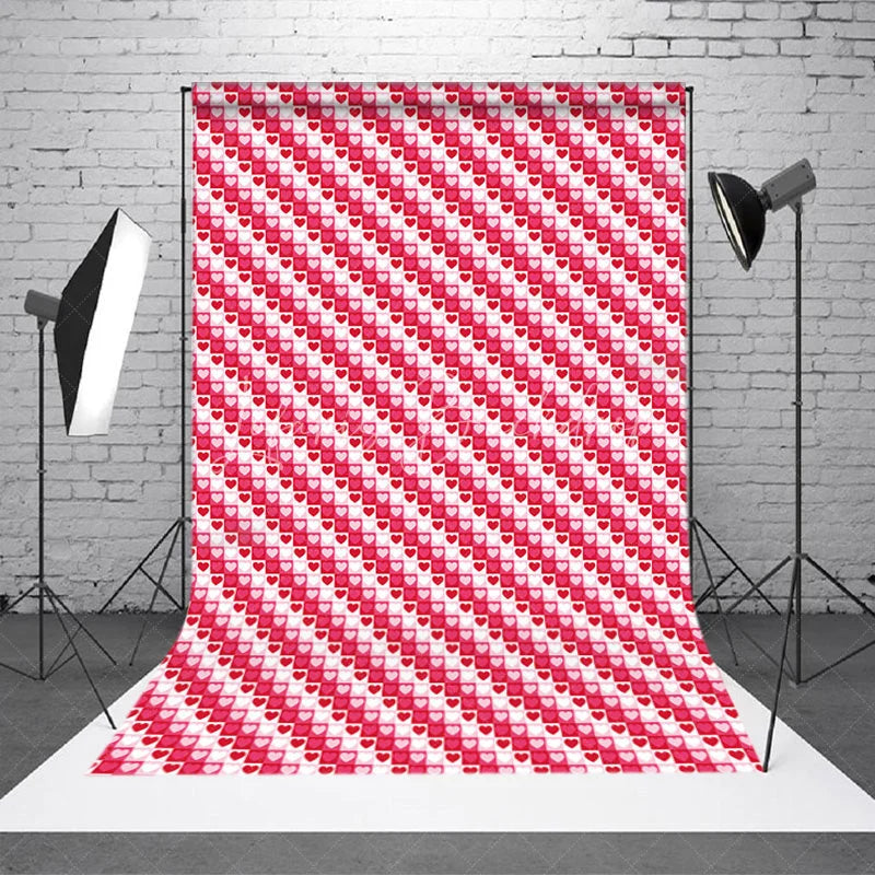 Lofaris Pink and Red Heart Pattern Backdrop Love Theme Valentine Day Photography Background