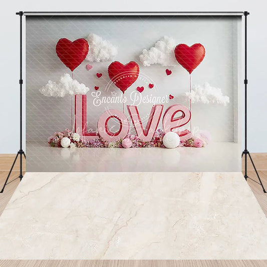 Lofaris Pink and Red Love Letters Combo Set Backdrop with Heart Balloons Clouds Romantic Valentine’s Day Decor