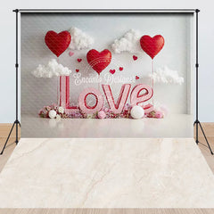 Lofaris Pink and Red Love Letters Combo Set Backdrop with Heart Balloons Clouds Romantic Valentine’s Day Decor