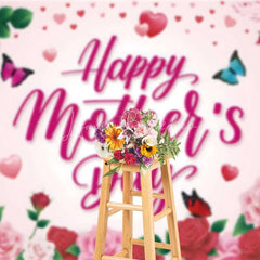 Lofaris Pink and Red Roses Happy Mothers Day Backdrop Floral Butterflies Hearts Party Background Sweet Love Celebration