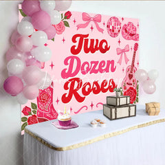 Lofaris Pink and Red Two Dozen Roses Western Groovy Birthday Backdrop Cowboy Boot Guitar Disco Ball Decor