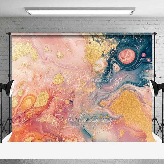 Lofaris Pink and Teal Marble Fluid Art Backdrop Gold Glitter Abstract Photography Background Elegant Event Decor