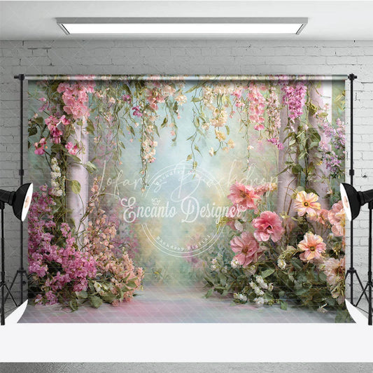 Lofaris Pink and White Floral Garden Photography Backdrop with Hanging Vines Ethereal Spring Wedding Decor