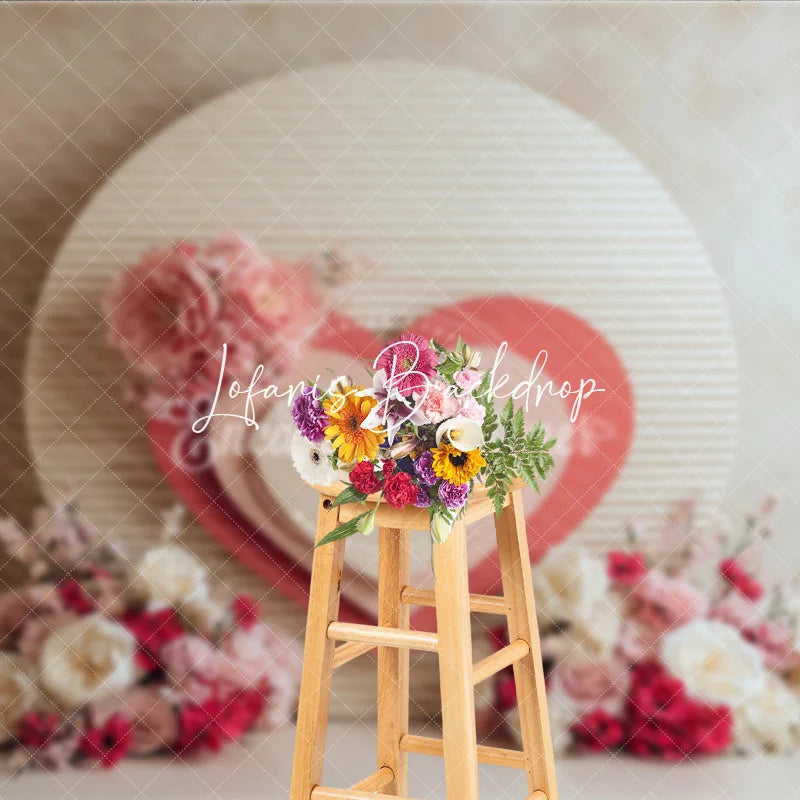 Lofaris Pink and White Floral Layered Heart Round Panel Photography Backdrop Romantic Valentine Wedding Baby Shower Decor