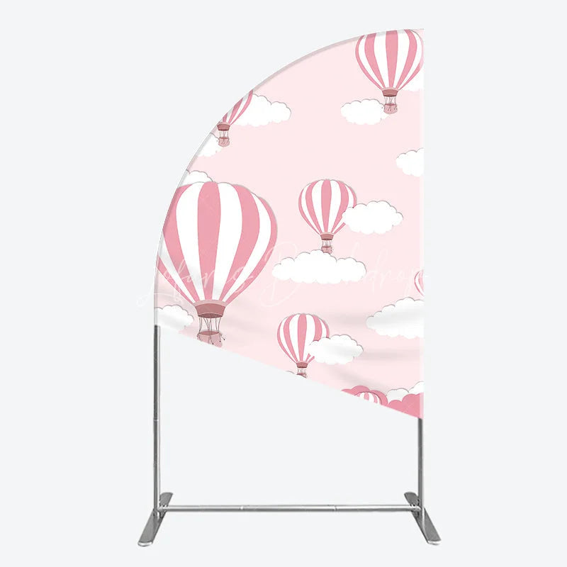 Lofaris Pink and White Striped Hot Air Balloon Half Moon Arch Backdrop Dreamy Sky Baby Shower Decor
