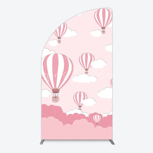Lofaris Pink and White Striped Hot Air Balloon Half Moon Arch Backdrop Dreamy Sky Baby Shower Decor