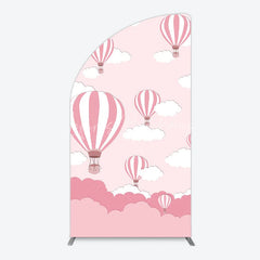 Lofaris Pink and White Striped Hot Air Balloon Half Moon Arch Backdrop Dreamy Sky Baby Shower Decor