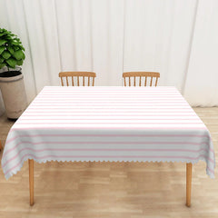 Lofaris Pink and White Striped Rectangle Tablecloth Sweet Pastel Vertical Stripe Table Cover Baby Shower Birthday Decor