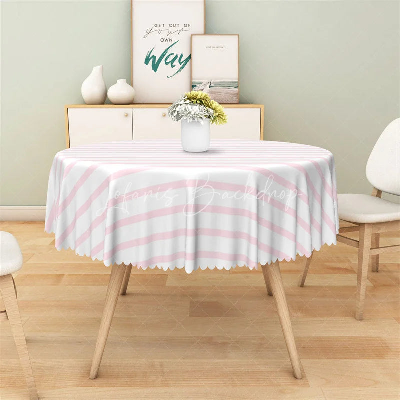 Lofaris Pink and White Striped Round Tablecloth Pastel Candy Stripe Table Cover for Birthday Party