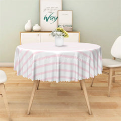 Lofaris Pink and White Striped Round Tablecloth Pastel Candy Stripe Table Cover for Birthday Party