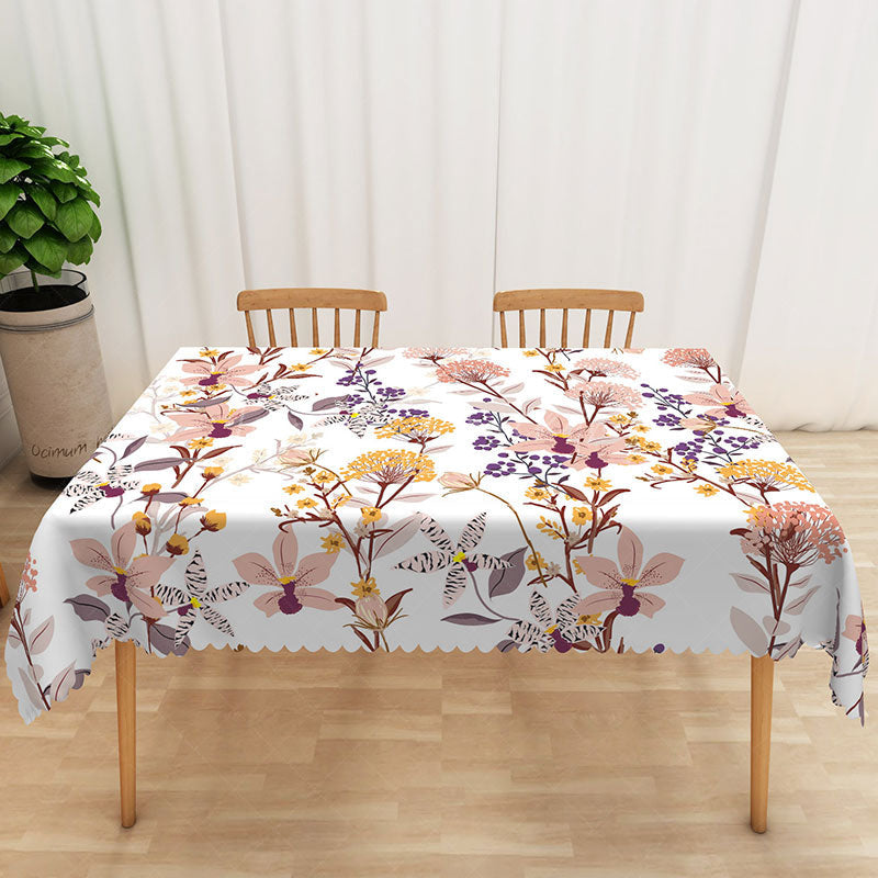 Lofaris Pink and Yellow Floral Tablecloth with Green Leaves for Spring Summer Garden Party Decorations