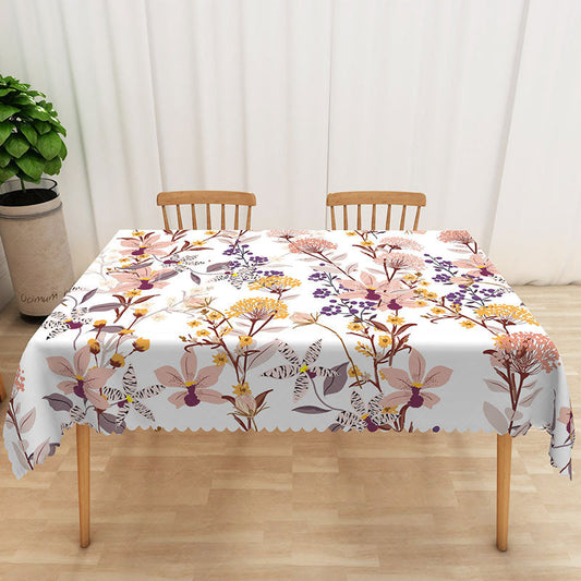 Lofaris Pink and Yellow Floral Tablecloth with Green Leaves for Spring Summer Garden Party Decorations