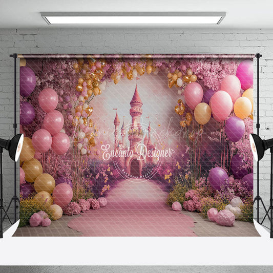 Lofaris Pink Arch Floral Balloon Castle Cake Smash Backdrop