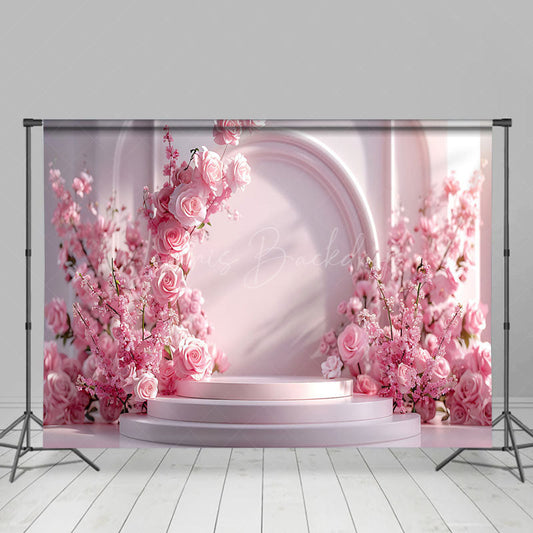 Lofaris Pink Arched Wall Romantic Rose Wedding Photo Backdrop