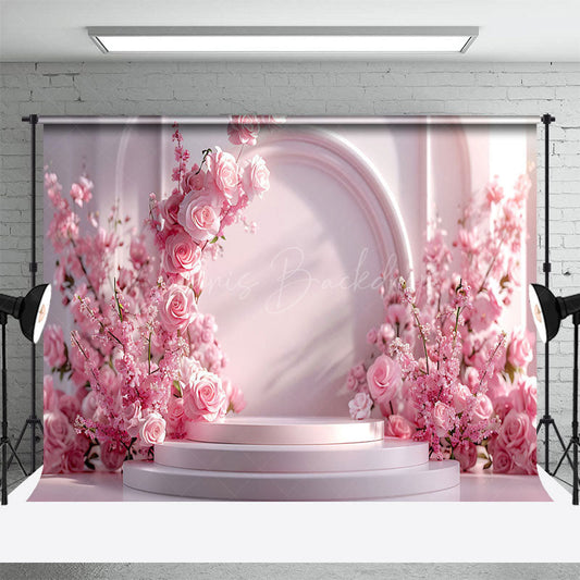 Lofaris Pink Arched Wall Romantic Rose Wedding Photo Backdrop
