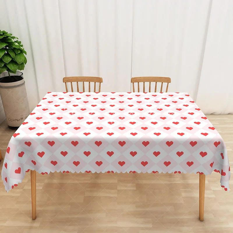 Lofaris Pink Argyle Heart Rectangle Tablecloth Geometric Diamond Love Pattern Table Cover Sweet Valentine Day Decor