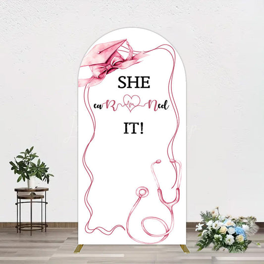 Lofaris Pink Bachelor Cap Earned It Nurse Grad Arch Backdrop