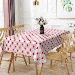 Lofaris Pink Background White Heart Polka Dot Rectangle Tablecloth Classic Love Pattern Cute Girls Party Decor