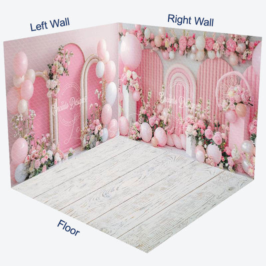 Lofaris Pink Balloon Arch Floral Wedding Room Set Backdrop