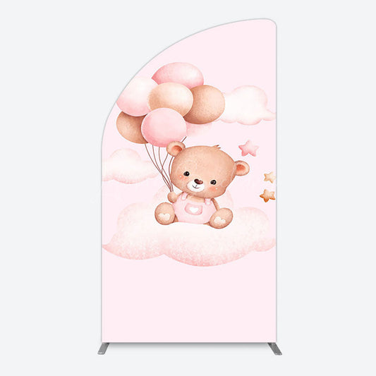 Lofaris Pink Balloon Sweet Teddy Baby Shower Half Moon Arch Backdrop