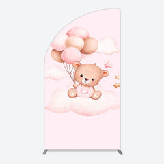 Lofaris Pink Balloon Sweet Teddy Baby Shower Half Moon Arch Backdrop