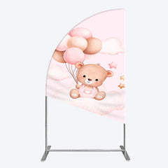 Lofaris Pink Balloon Sweet Teddy Baby Shower Half Moon Arch Backdrop