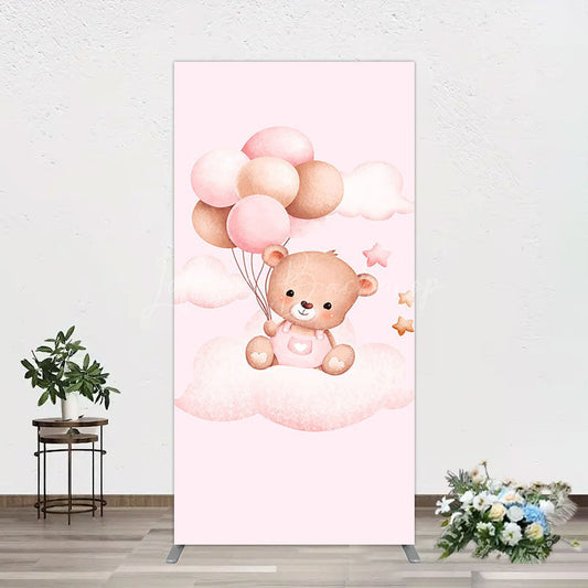 Lofaris Pink Balloon Sweet Teddy Baby Shower Rectangle Backdrop