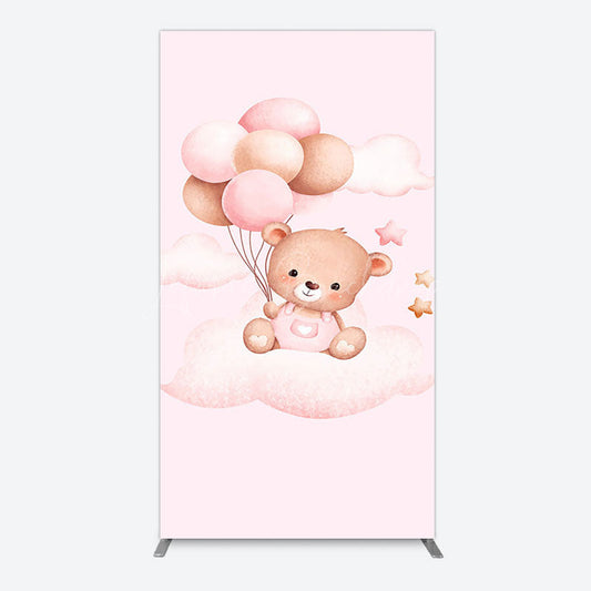 Lofaris Pink Balloon Sweet Teddy Baby Shower Rectangle Backdrop