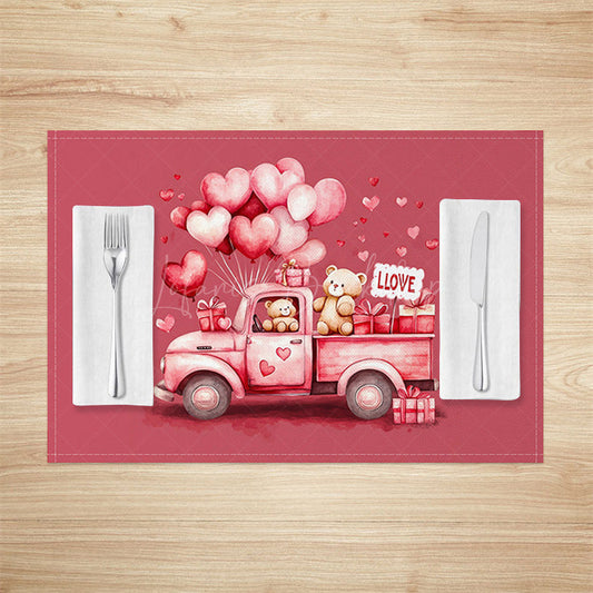 Lofaris Pink Balloon Truck Valentines Day Set Of 4 Placemats