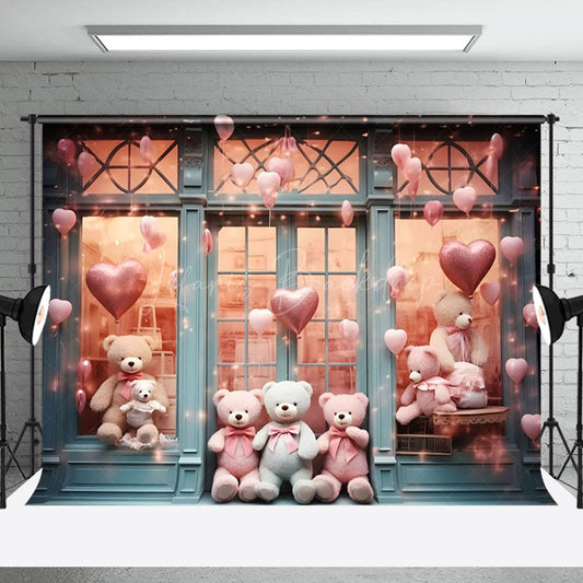 Lofaris Pink Balloons Bear Toy Store Valentines Day Backdrop