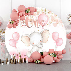 Lofaris Pink Balloons Elephant One Birthday Round Backdrop