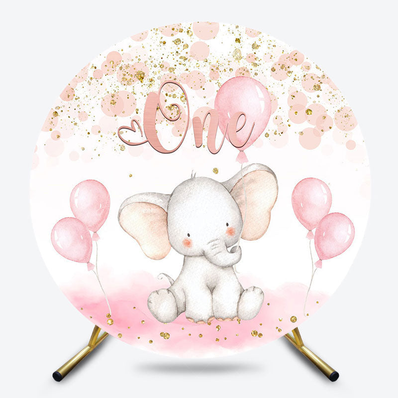 Lofaris Pink Balloons Elephant One Birthday Round Backdrop