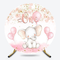 Lofaris Pink Balloons Elephant One Birthday Round Backdrop