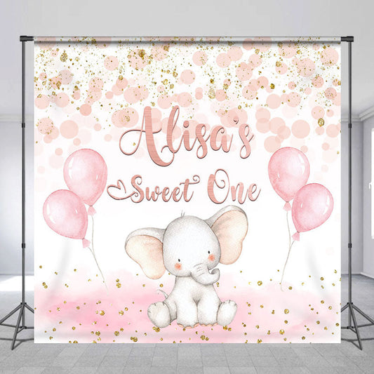 Lofaris Pink Balloons Elephant Sweet One Custom Backdrop