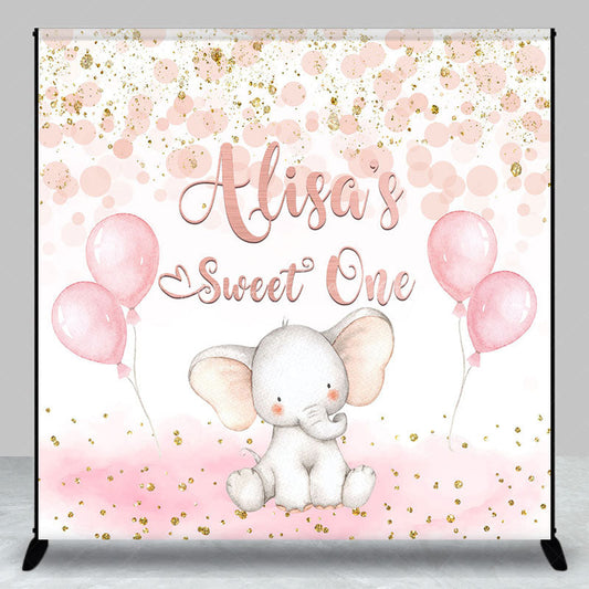 Lofaris Pink Balloons Elephant Sweet One Custom Backdrop