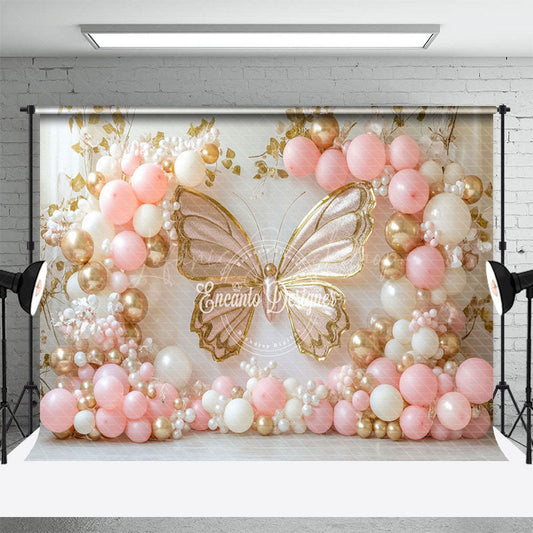 Lofaris Pink Balloons Pearl Butterfly Cake Smash Backdrop